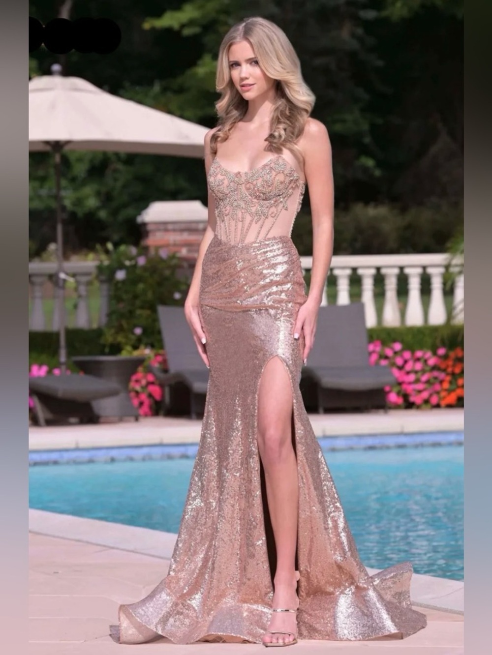 Colors Women Rose Gold Sequin Strapless Evening Gown size 6 NWT - Picture 2 of 3